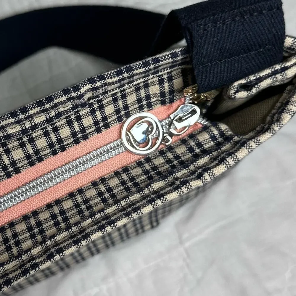 Black and tan purse plaid handmade bag crossbody cotton